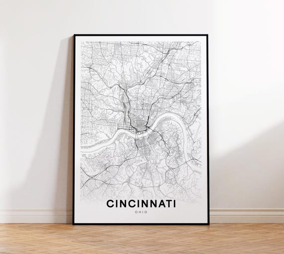 Cincinnati City Map Poster Oh Street Ohio Print Road Wall Art Home Decor