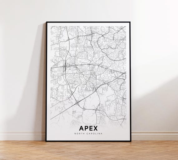 Apex Nc City Map Street North Carolina Usa Poster Modern Road Minimalist Black And White Wall Art