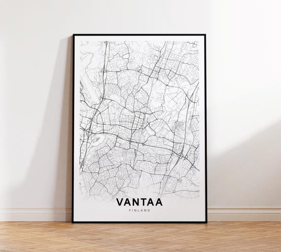 Vantaa City Map Street Finland Modern Print Decor Wall Art Instant