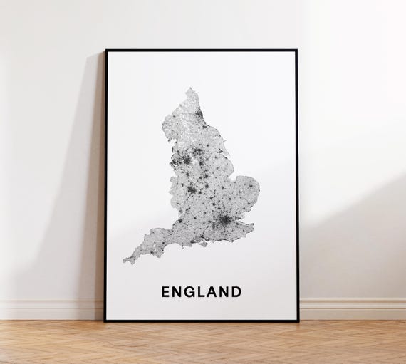 England Map Print Road Poster Country Black And White Minimalist Uk Wall Art