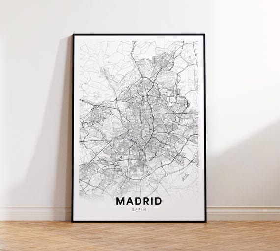 Madrid City Map Spain Wall Art Minimalist Print Modern Decor Street Gift For Him Instant