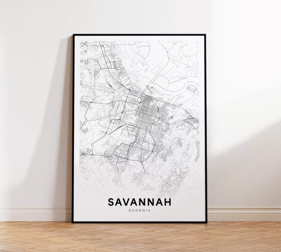 Savannah City Map Print Street Poster Georgia Art Road Minimalist Living Room Decor