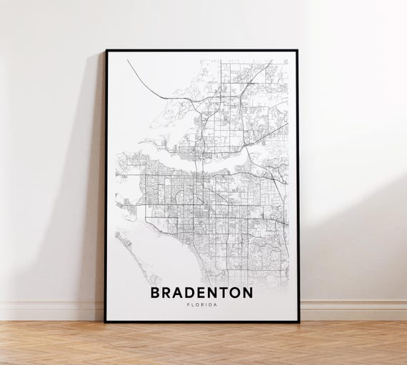 Bradenton City Map Poster Fl Street Florida Print Road Wall Art Office