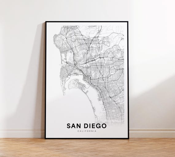 San Diego Map Print City Poster Ca Art Modern Street Wall Decor Gift For Friend Home