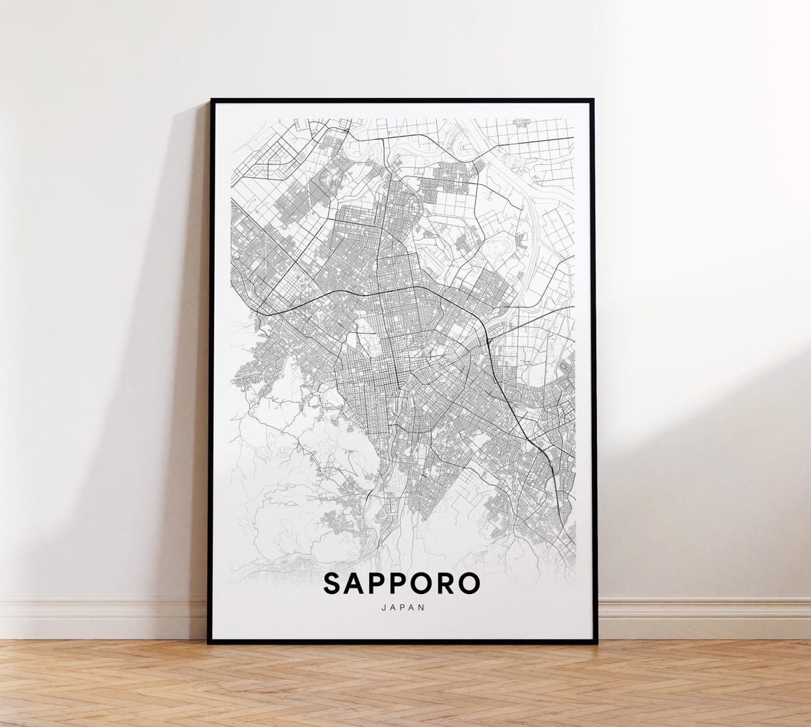Sapporo City Map Print Poster Japan Art Street Road Wall