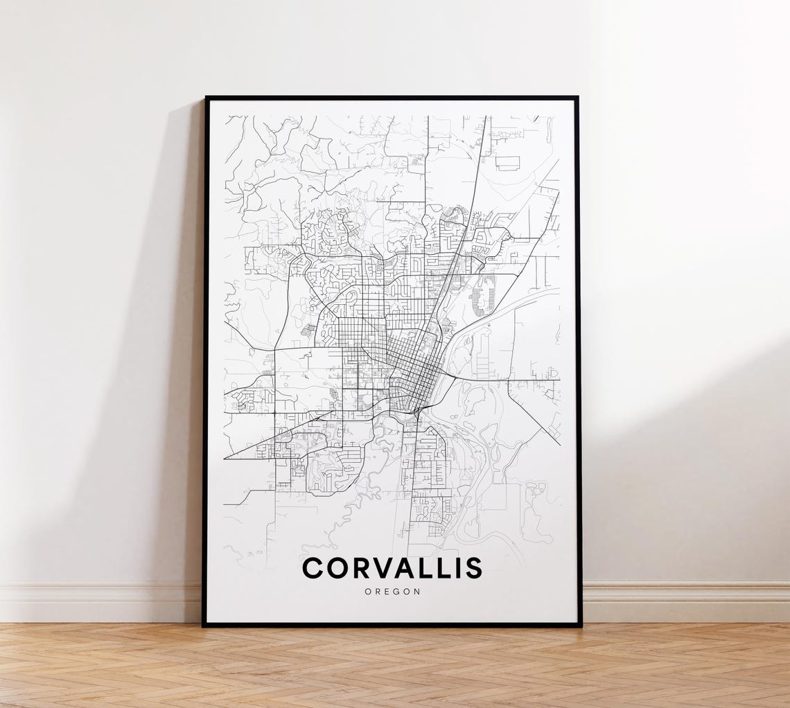 Corvallis Or City Map Street Oregon Usa Poster Modern Road Minimalist Office Wall Decor