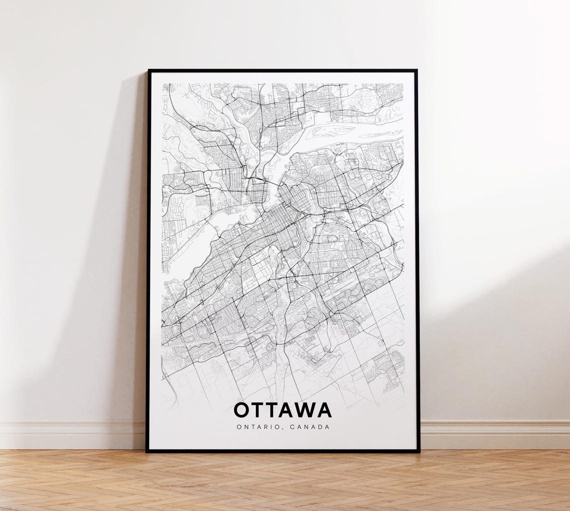 Ottawa City Map Print Street Poster Ontario Decor Road Wall Art Office Room