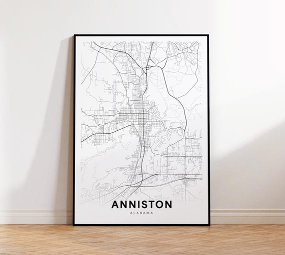 Anniston City Map Print Street Poster Alabama Art Road Wall Office Decor