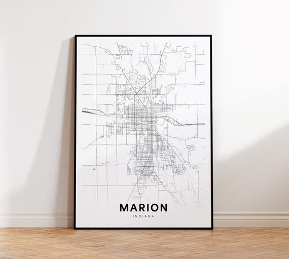 Marion City Map Print Street Poster Indiana Art Road Minimalist Wall Office Decor