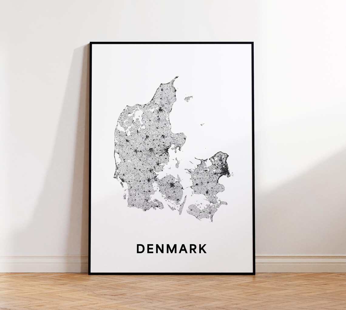 Denmark Country Map Minimalist Scandinavian Outline Travel Poster