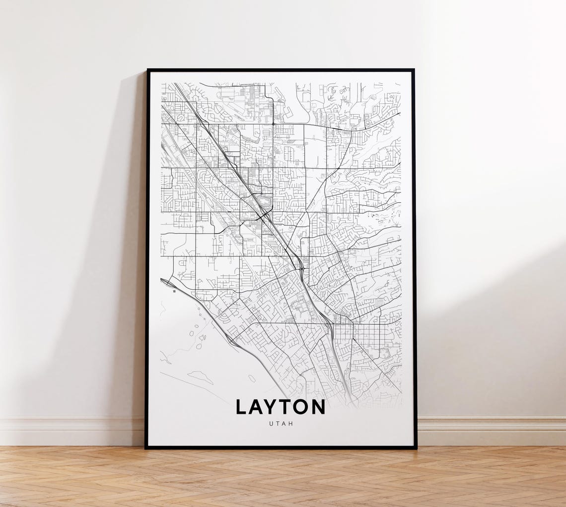 Layton Utah Minimalist Vintage Line Art City Street Map Wall Poster