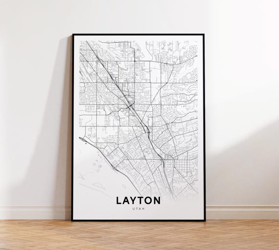 Layton City Map Print Street Poster Utah Art Road Minimalist Living Room Decor
