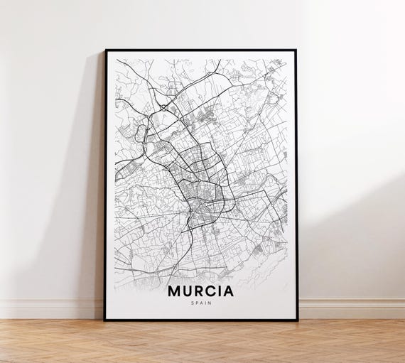 Murcia City Map Spain Wall Art Minimalist Print Street Gift For Him Instant