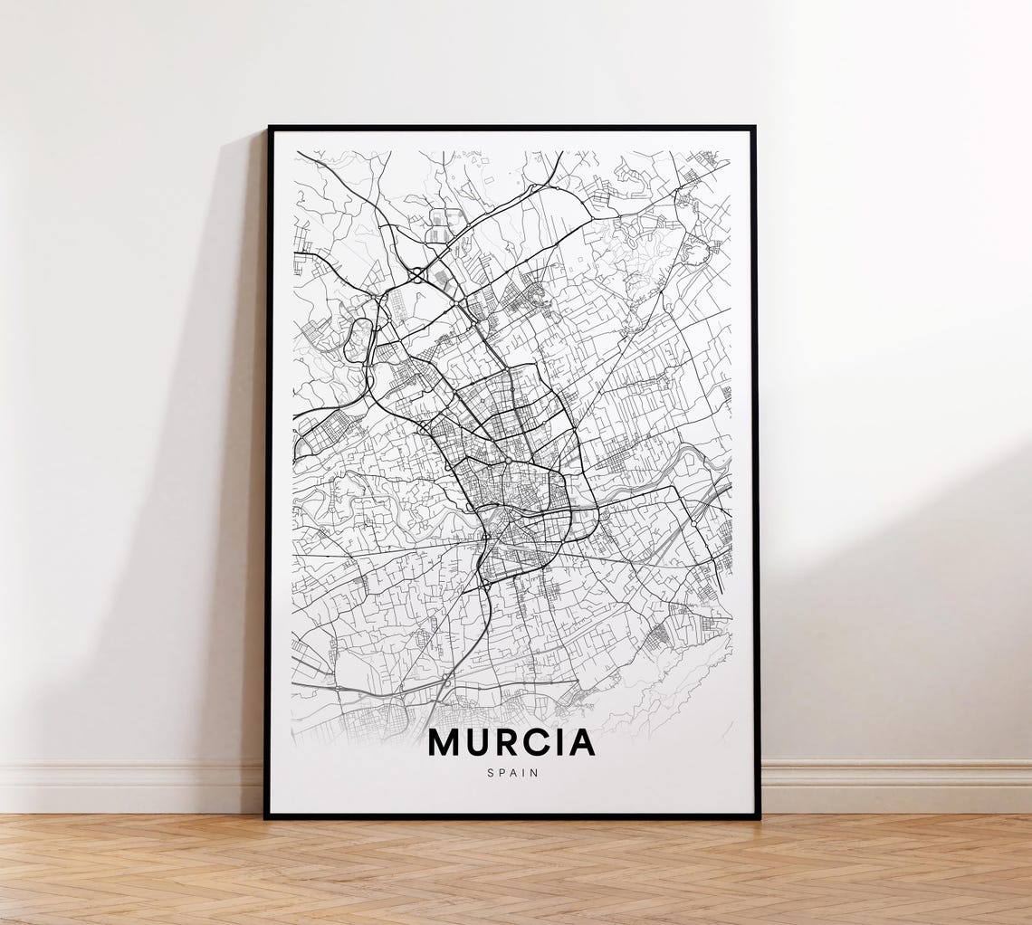 Murcia Spain Minimalist Black and White Street Map Art Poster