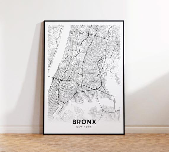 Bronx City Map Print Street Poster New York Art Road Wall Office Decor