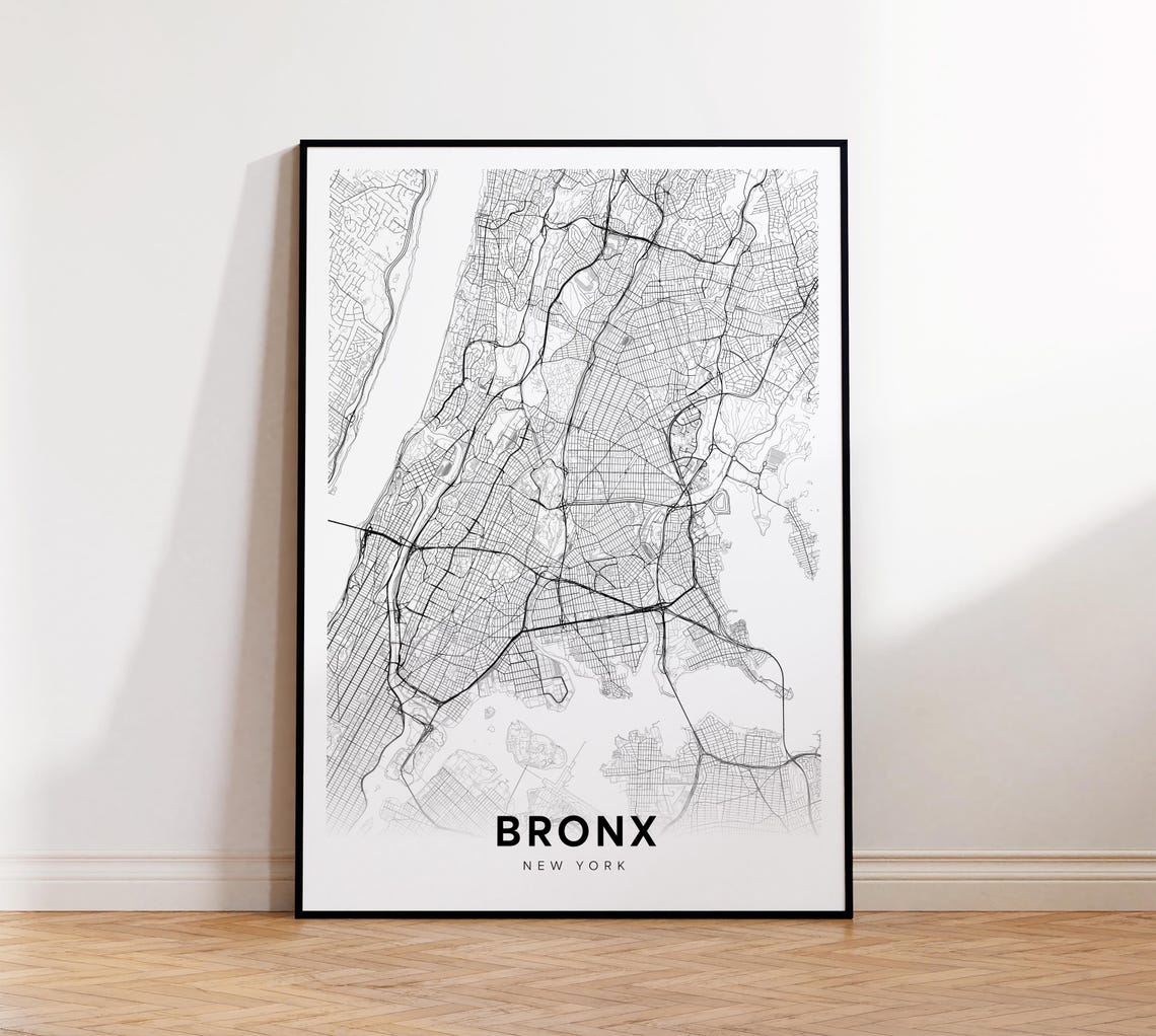 Bronx City Map Print Street Poster New York Art Road Wall Office Decor