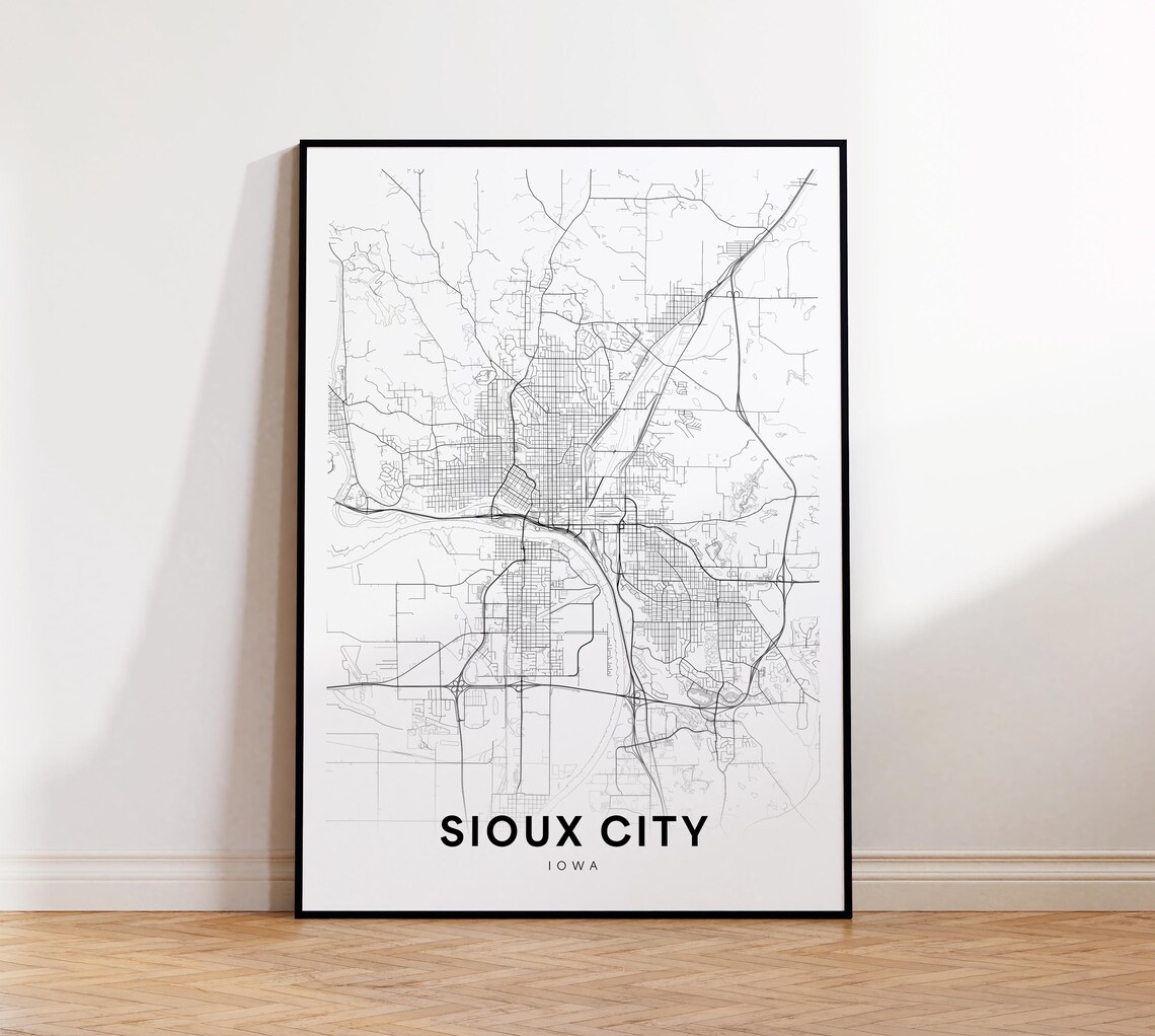 Sioux City Iowa Minimalist City Street Map Line Art Travel Poster