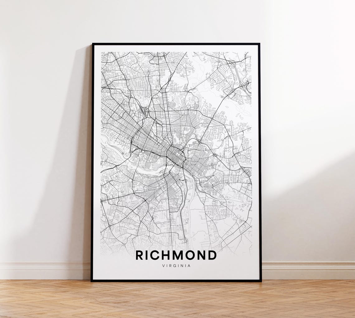 Richmond City Map Poster Va Street Virginia Print Road Wall Art Home Decor