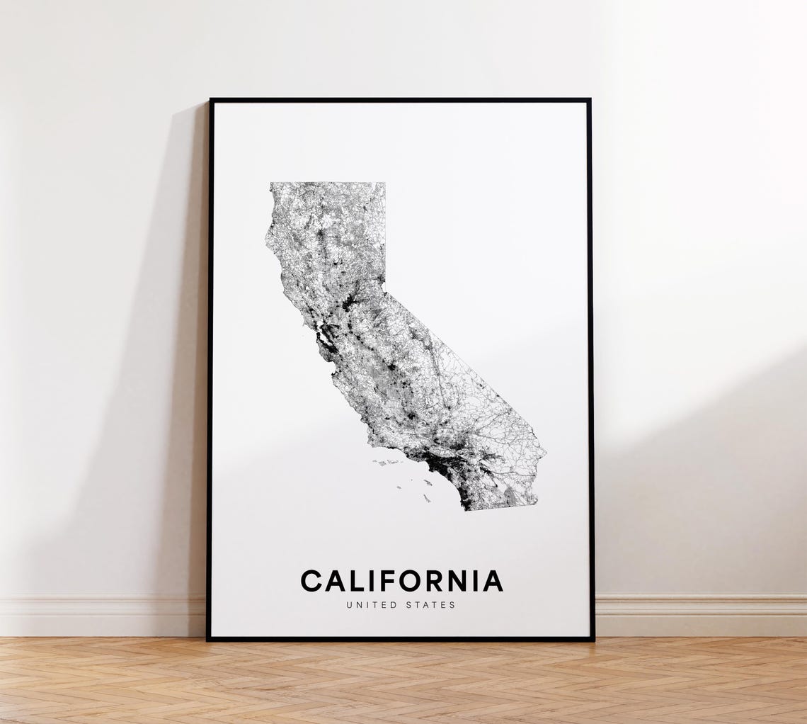 State Map Print Poster Of Us Minimalist Ca Road Modern Wall Art