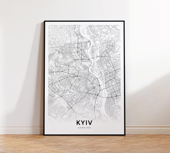 Kyiv City Map Print Ukraine Minimalist Poster Decor Office Wall Art Instant