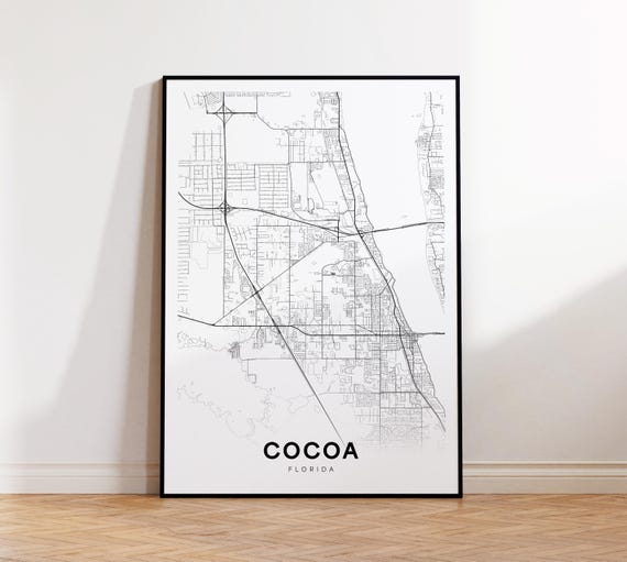 Cocoa City Map Print Street Poster Florida Art Road Minimalist Living Room Decor