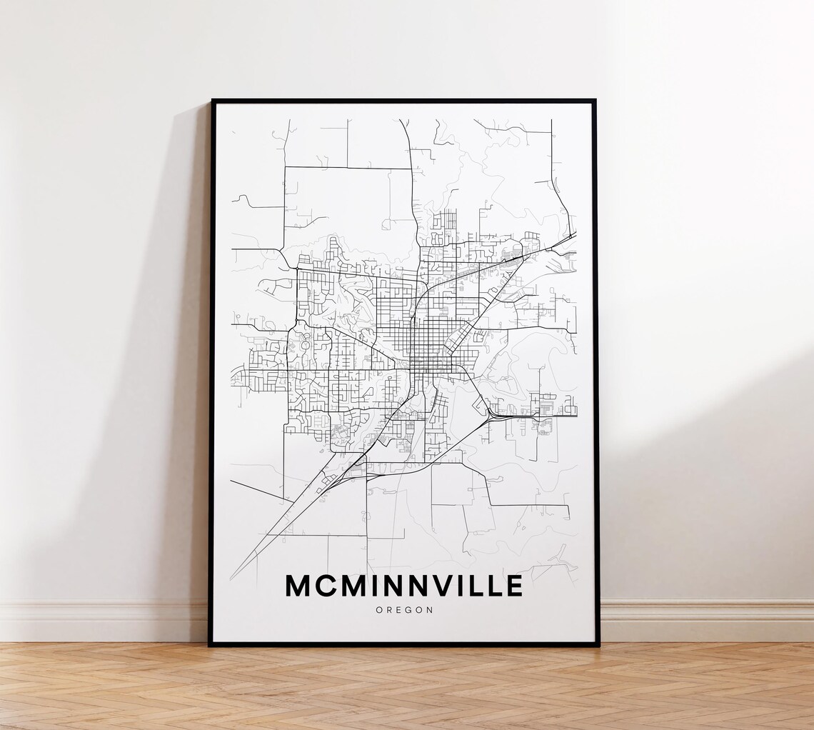 McMinnville Oregon Black White City Street Map Minimalist Poster