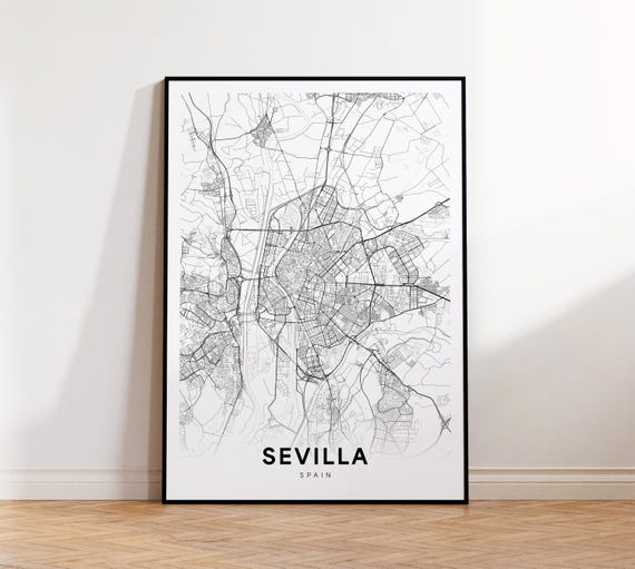 Seville City Map Spain Wall Art Minimalist Print Modern Decor Street Gift For Traveler Instant