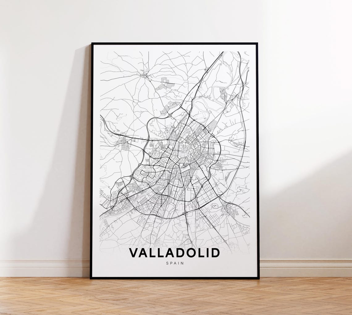 Valladolid Spain Minimalist Black and White Street Map Art Poster