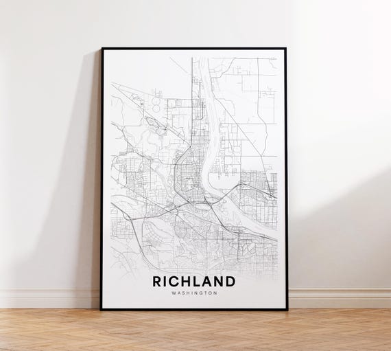 Richland City Map Print Street Poster Washington Art Road Wall Living Room Decor
