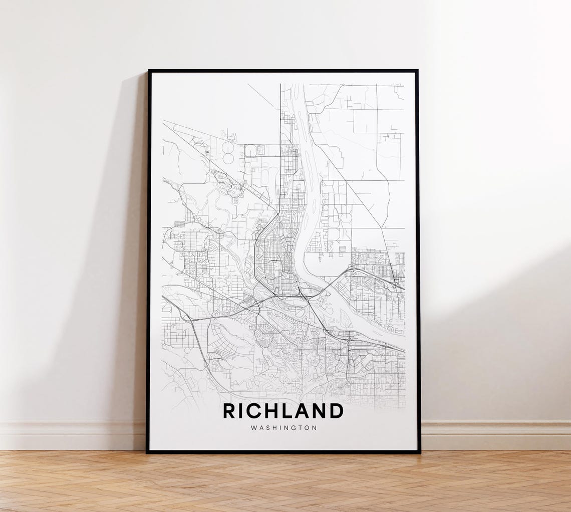 Richland Washington Minimalist Black and White City Map Poster