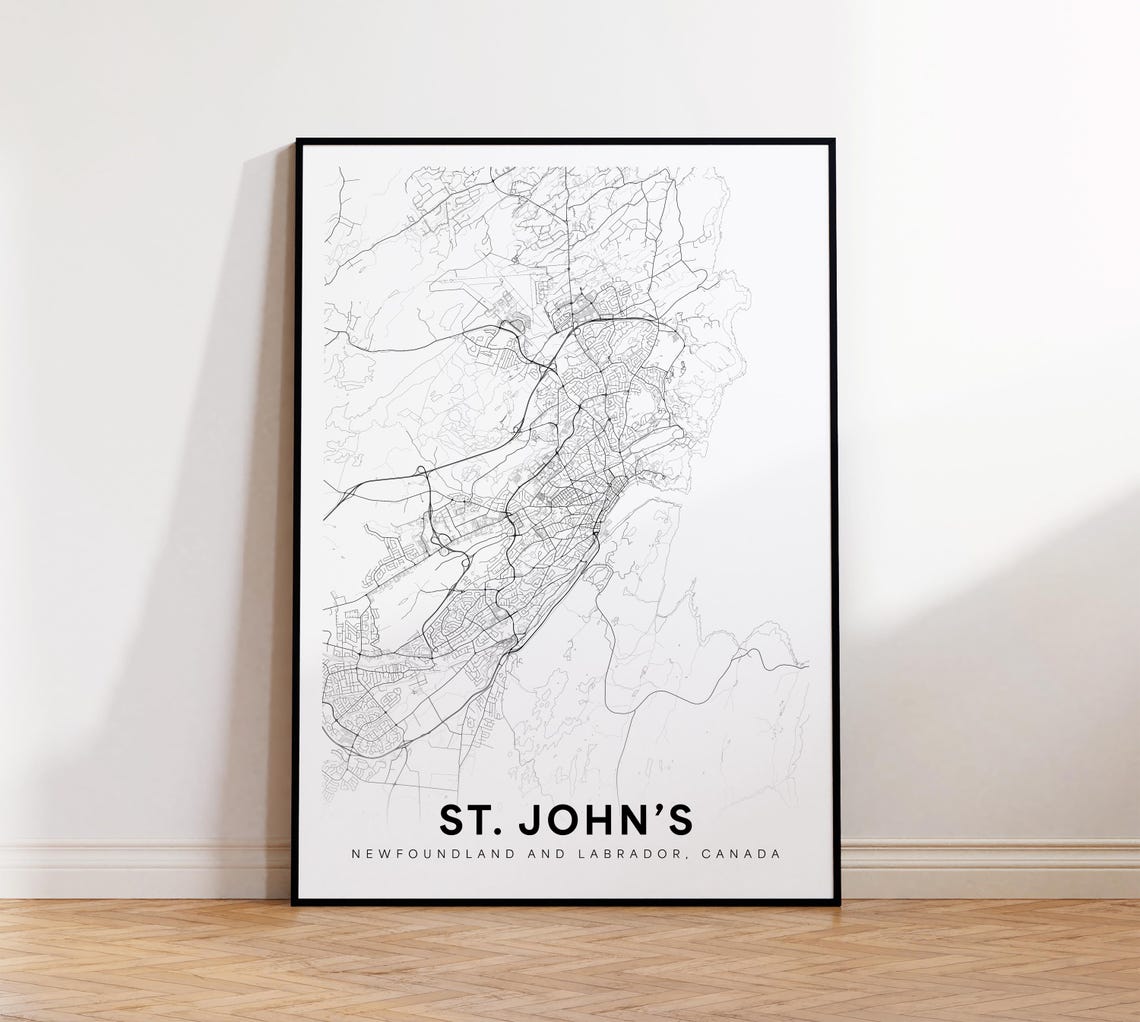 St. Johns Newfoundland Minimal Black and White Street Map Poster