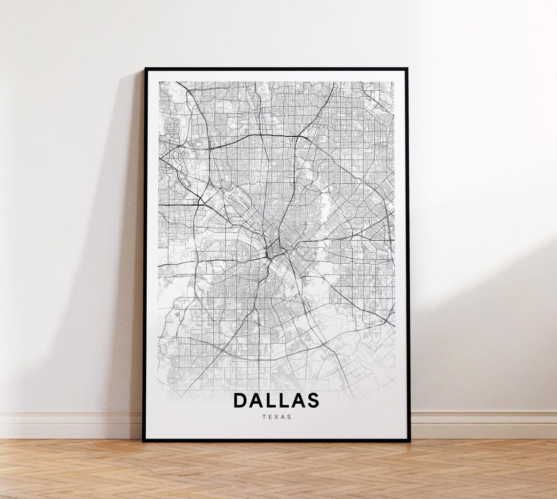 Dallas Texas Minimalist City Street Map Black And White Poster