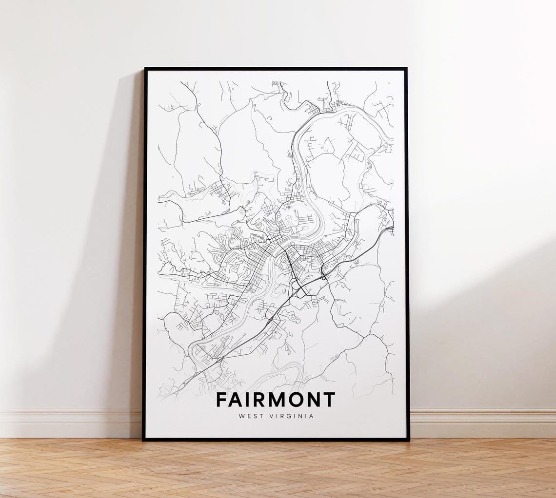 Fairmont West Virginia Minimalist Street Map Monochrome Wall Art