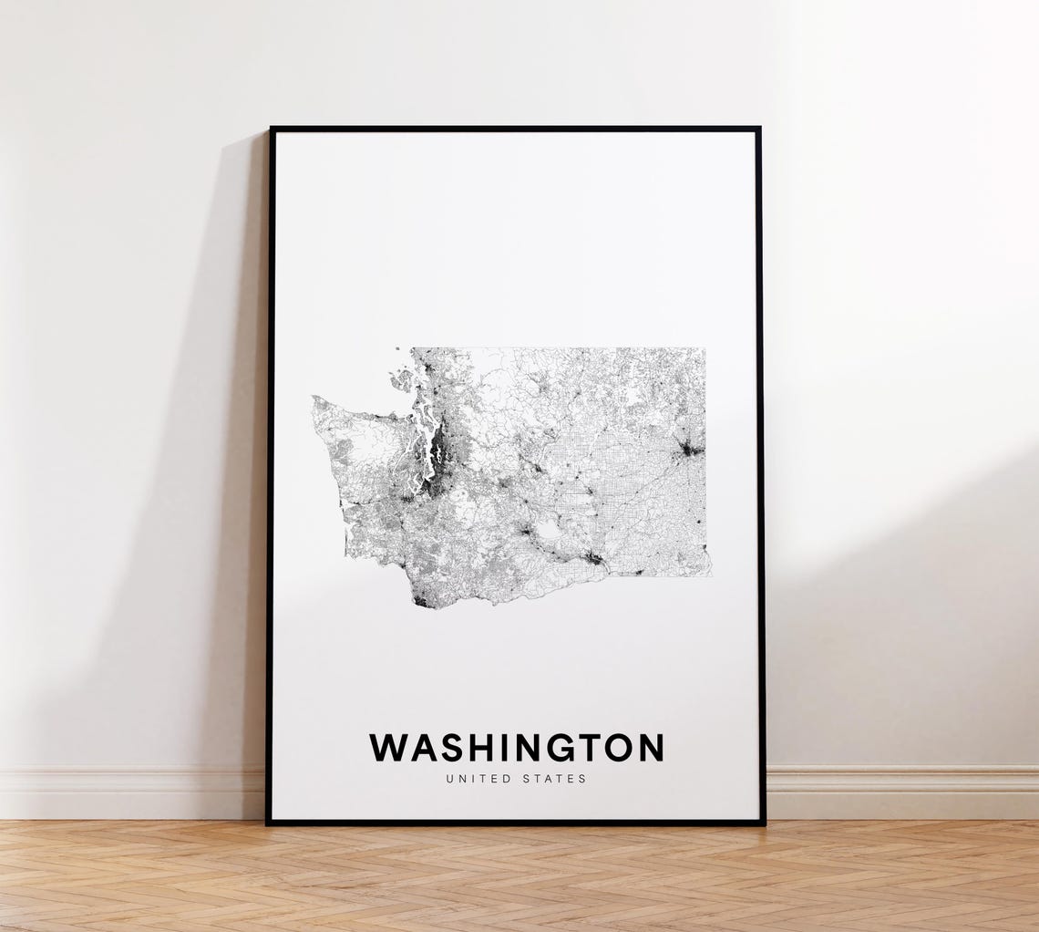 Washington Map Print State Minimalist Wa Usa Art Gift Wall Home Decor