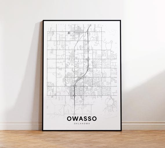 Owasso City Map Print Street Poster Oklahoma Art Road Wall Living Room Decor