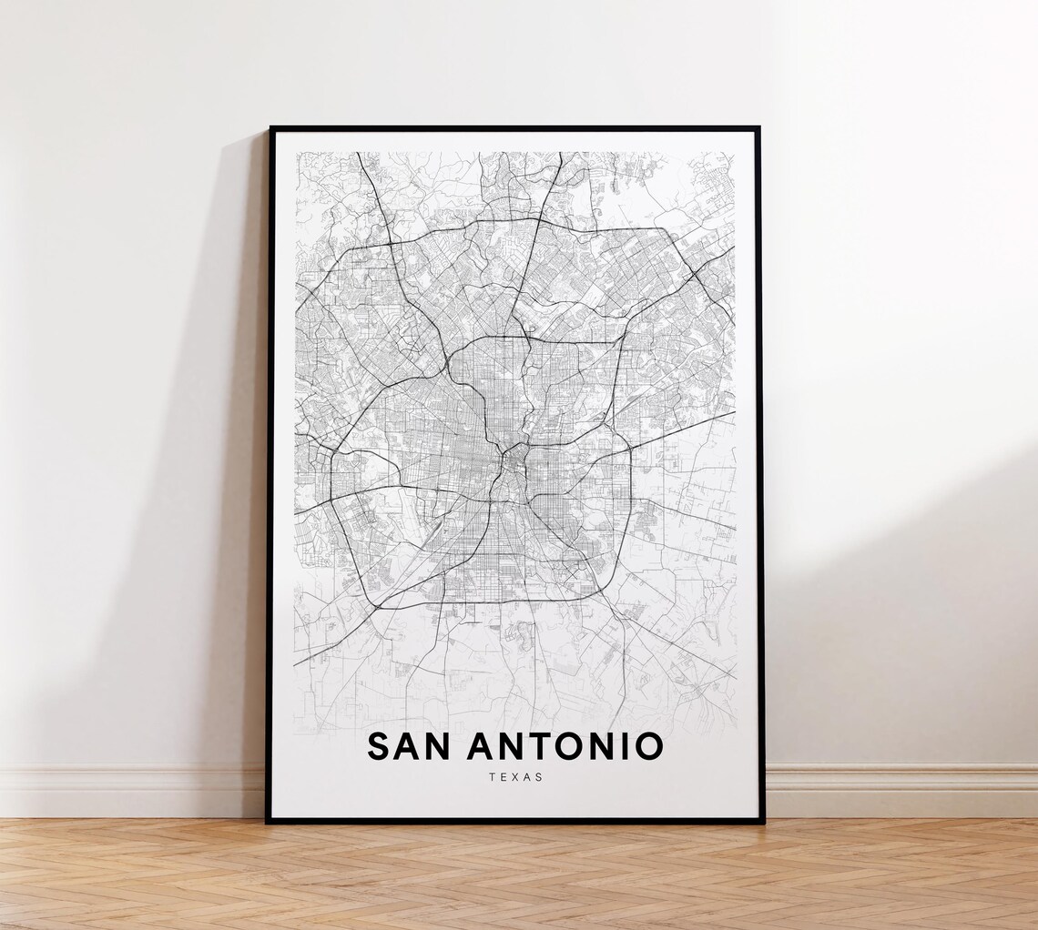 San Antonio Texas City Street Map Minimalist Black and White Poster