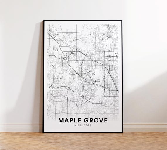 Maple Grove City Map Print Street Poster Minnesota Art Road Minimalist Office Wall