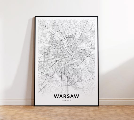 Warsaw City Map Poland Wall Art Minimalist Print Modern Decor Street Gift For Him Instant
