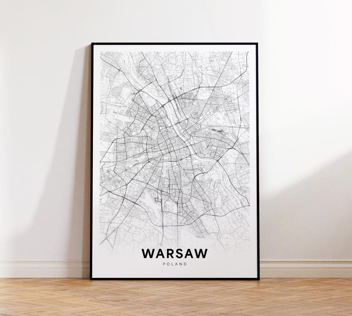 Warsaw City Map Poland Wall Art Minimalist Print Modern Decor Street Gift For Him Instant