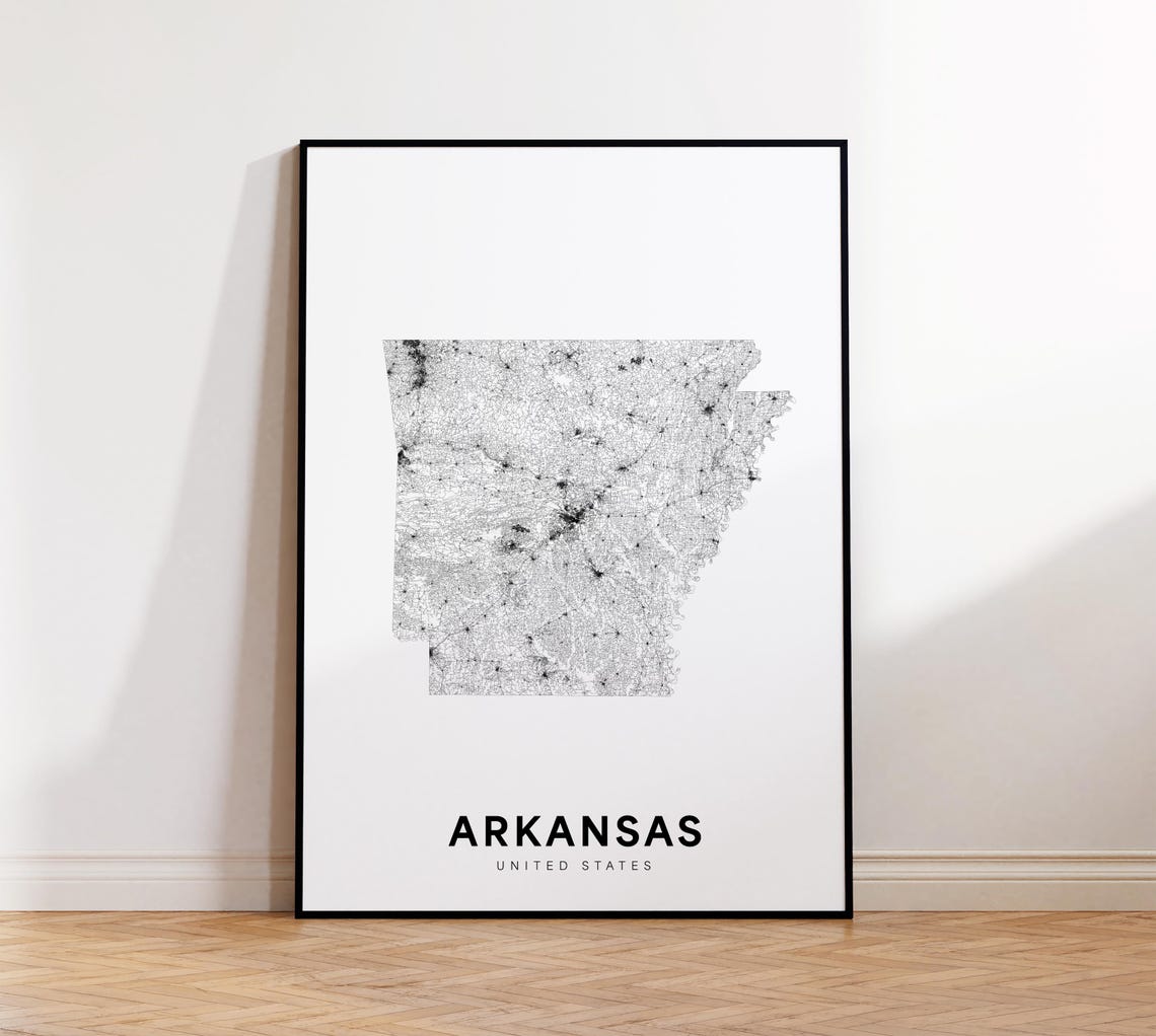 Arkansas State Map Print Poster Of Area Minimalist Ar Road Modern Wall Decor