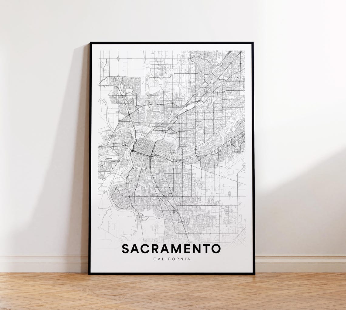 Sacramento California City Map Minimalist Line Art Street Poster