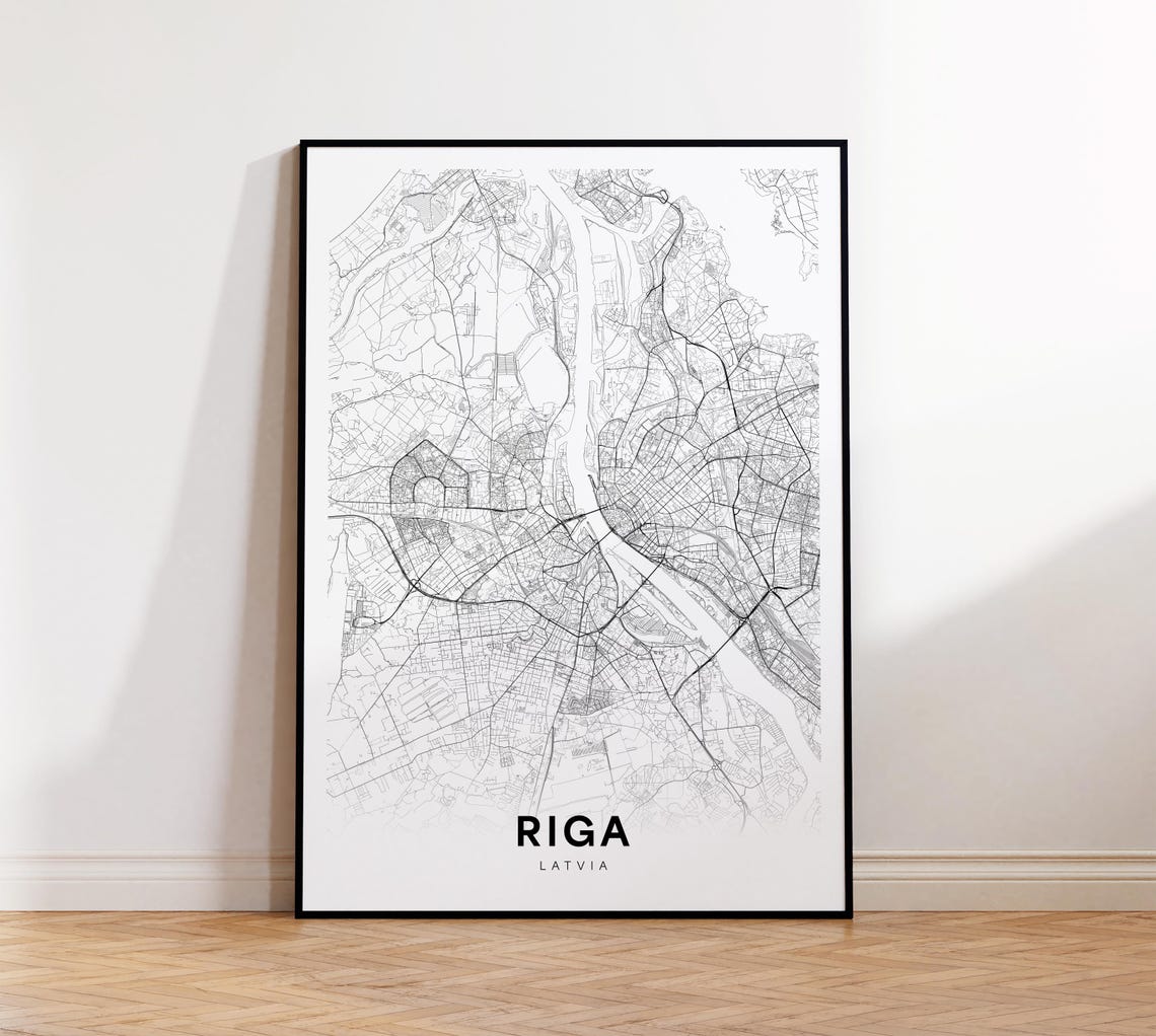 Riga City Map Print Latvia Minimalist Poster Decor Instant