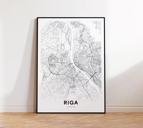 Riga City Map Print Latvia Minimalist Poster Decor Instant