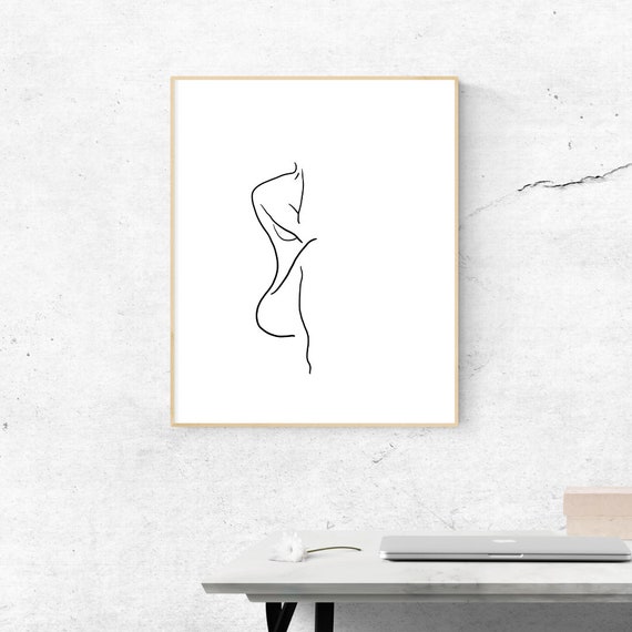 Woman Line Drawing Art Print Half Minimalist Female Body Modern Poster Feminist