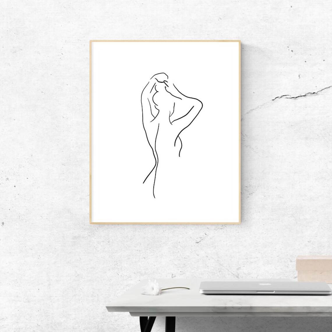 Woman Arms Raised Elegant Line Drawing Minimalist Body Art Poster - Image 2