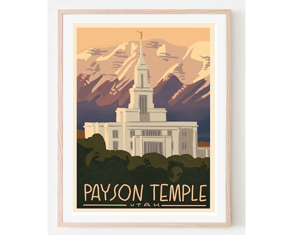 Payson Temple Utah Vintage Travel Poster Mountain LDS Artwork