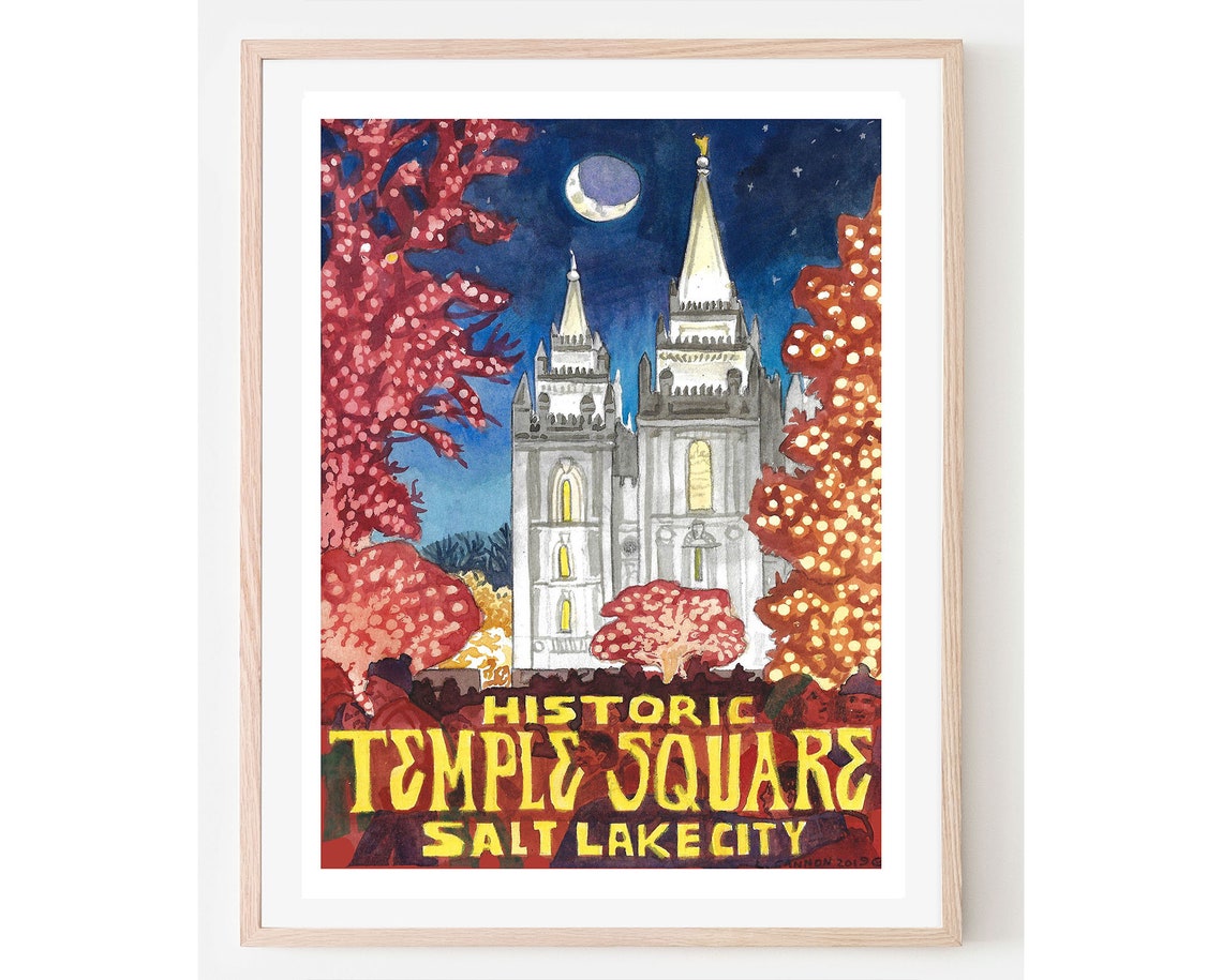Historic Temple Square Salt Lake City Christmas Lights Travel Poster