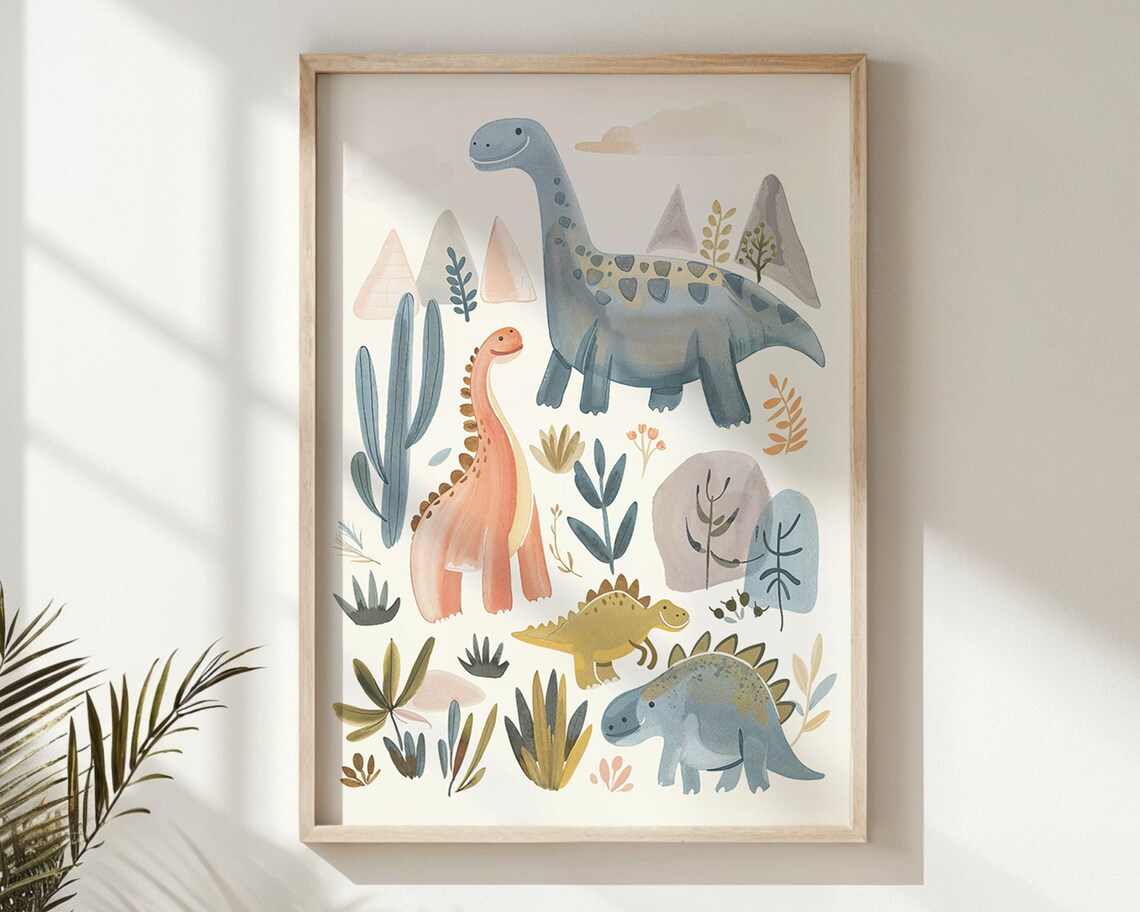 Playful Dinosaur Nursery Art Print, Kids Room Decor