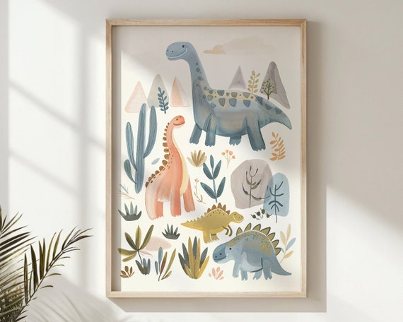 Playful Dinosaur Nursery Art Print, Kids Room Decor