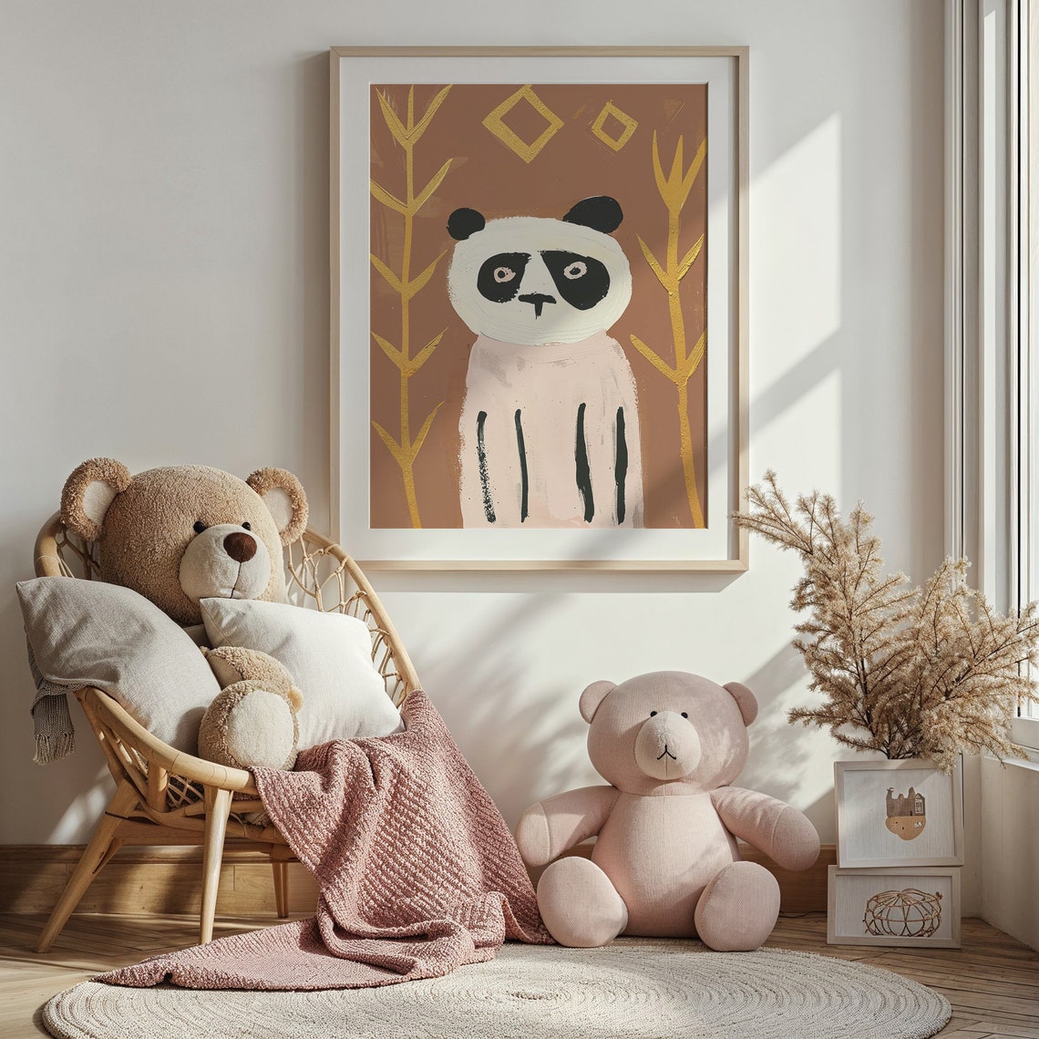Abstract Panda Gold Bamboo Terracotta Background Modern Nursery Poster - Image 3